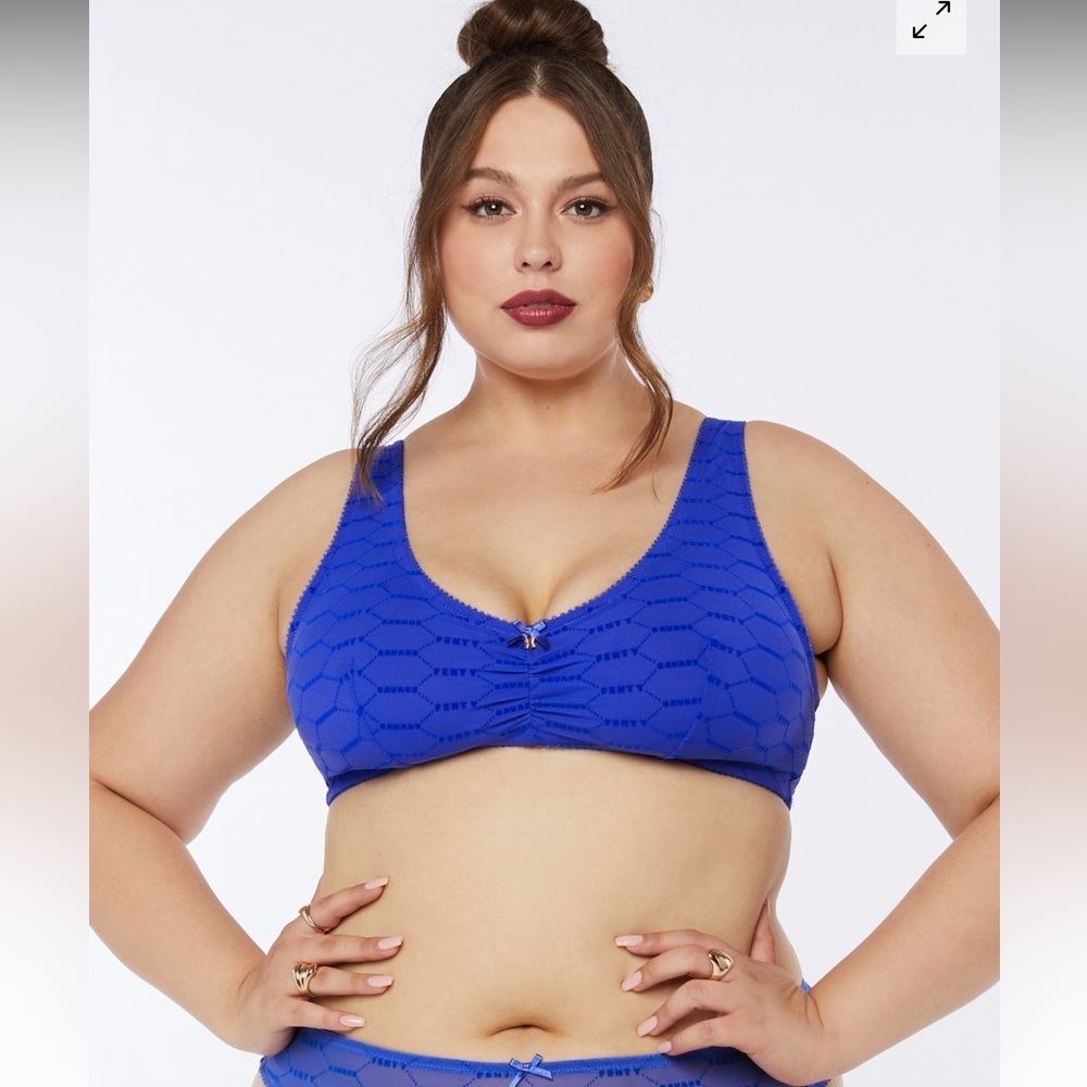 NWT SAVAGE X FENTY FLOCKED LOGO BRALETTE Size 3X Colbalt Blue Cafe